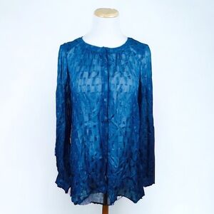 LUCKY BRAND Blue Metallic Tab Sheer Long Sleeve Blouse Top SMALL NWT $90 Boho